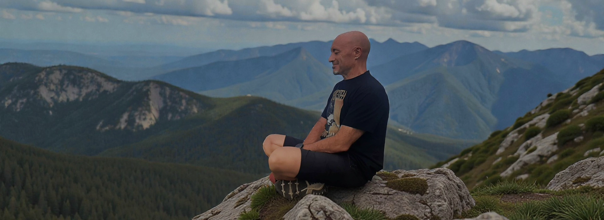 Emilio meditando en la montaña.